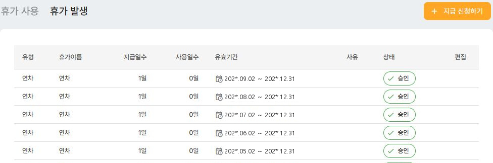 써팀 휴가 발생 내역과 유효기간